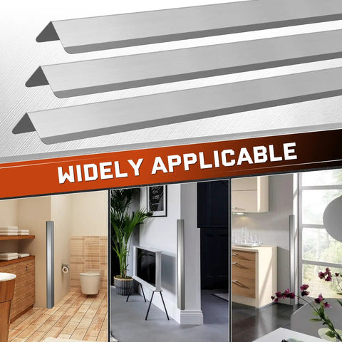 Three Heavy Duty Stainless Steel Wall Corner Guards Ten Pack displayed in various indoor settings, showing edge protectors.