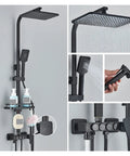 RIBEUJIZS Digital Shower System, Black Themostatic Digital Display Shower Faucet Hydropower LCD with hand shower and wall holder.