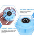 Close-up view of a single blue LED roller skate wheel showing bearings, part of Lit Up Roller Skate Wheels 4 Pack Blue LED Quad Wheels For Outdoor Skating.