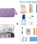 Purple insulin cooler travel case with EVA insulation, fits seven insulin pens and glucose monitor, TSA approved.