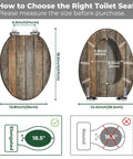 Toilet Seat Elongated Resin for Bathroom showing measurement guide for oval-shaped seat dimensions and compatibility.