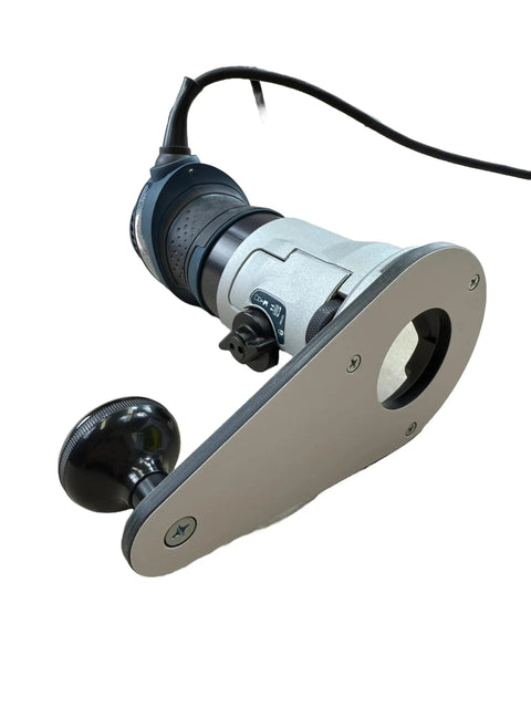 Heavy Duty Offset Base Plate For Bosch GKF125CE Compact Router made from 7mm solid phenolic with a mounting knob.