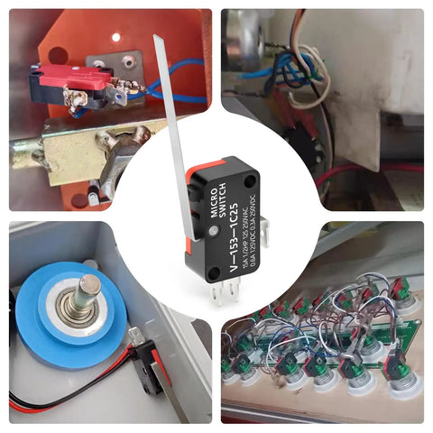 20 Pieces Long Straight Lever Arm Micro Switch Heavy Duty 15A 125 To 250 VAC 1NO 1NC Limit Switch V-153-1C25 installation