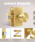 Privacy Door Knob Set With Lock For Bedroom And Bathroom Satin Brass Rectangle Rosette Handle Modern Interior Door Hardware