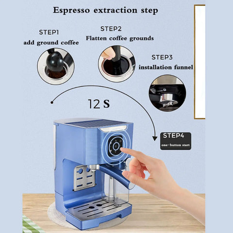 Step-by-step espresso extraction with Go To 20 Bar High Pressure Espresso Machine With Auto Milk Frother And Multi Function Settings.