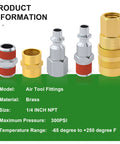 Air Hose Fittings Kit 1/4 Inch NPT Quick Connect Coupler And Plug Set I M Type 14 Pieces For Air Compressors Easy Push To Connect High Flow 300 PSI
