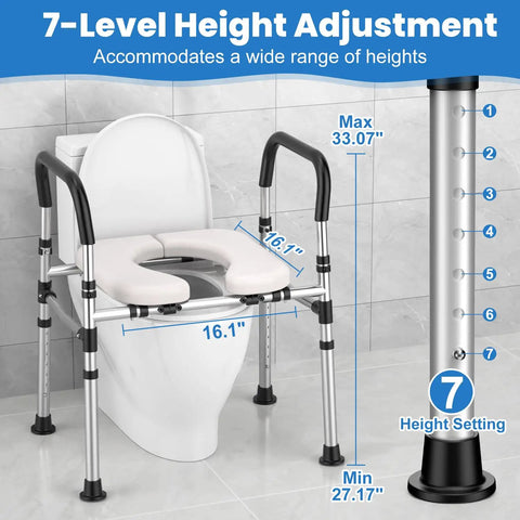 Premium Raised Toilet Seat Featuring Secure Grip Handles For Seniors And Pre And Post Surgery Recovery Built Tough With Anti Slip Base No Hassle Setup Supports Four Hundred Pounds FSA HSA Approved Bath Gear