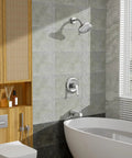 Bathroom with Tub And Shower Faucet Set With Rain Shower Head Chrome Tub Spout Single Handle Trim Kit Valve Included High Pressure Rain Shower