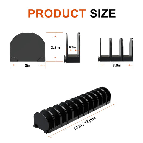 Heavy Duty Modular Plier Organizer For Tool Box Drawers with size dimensions showing 14 in length and various slot sizes.