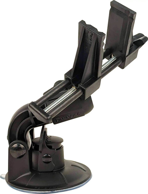 Kickass Vacuum Bench Vise For Smooth Workbenches With No Sweat Clamping Mechanism Featuring Low Key Tilt Rotate Knobs Beefy Grooved Jaws Perfect For Delicate Hobby Crafts And Circuit Repair Black showing portable suction mount with 50mm jaws and rotating grip.