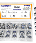 Kickstart Your Next Build With This Top Shelf 150 Piece Lock Nuts Assortment Kit Featuring Heavy Duty 304 Stainless Steel Nylon Insert Self Clinching Hex Nut Set, organized in tray.