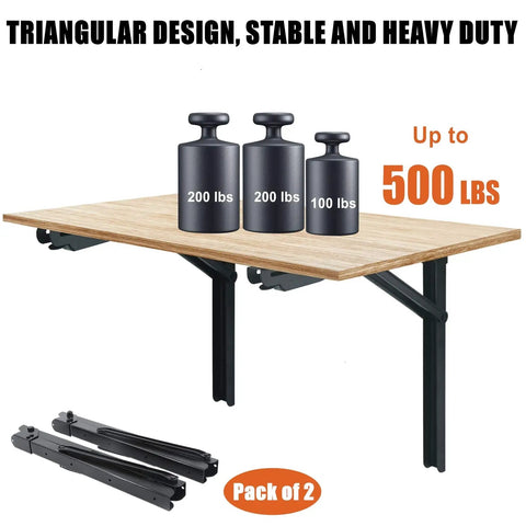 Heavy Duty Folding Shelf Brackets For Wall Mounted Shelves And Tables Space Saving Hinge Brackets For DIY Projects, 500 lbs capacity