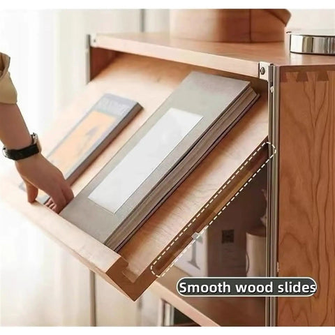 Sliding magazine holder on 4-Tier Industrial Storage Shelf With Retro Magazine Holder Dope Solid Wood Bookcase