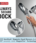 Sure Dock Chrome Hand Shower With MagnaTite Docking And 7 Spray Settings in use with H2Okinetic PowerDrench Technology