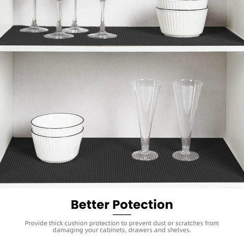 Super Thick Non Adhesive Shelf Liner For Kitchen Cabinets And Drawers Rock Solid Anti Slip Grip Heavy Duty Easy Cut Micro Foam Mat For Pantry And Bathroom Organization Black Roll Twelve Inch By Ten Foot Length