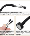 Close-up of ergonomic alligator clips and silicone-coated gooseneck from Two Pack Soldering Helping Hands Third Hand Clamp Stand With Flexible Gooseneck Arms And Rotatable Alligator Clips For PCB Electronics Repair Hobby Welding And Assembly Desktop Base That Fits Up To Six Centimeters.