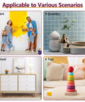 Lead test kit with 120 swabs for home use; four panels show paint, ceramics, wood, and toys testing scenarios.