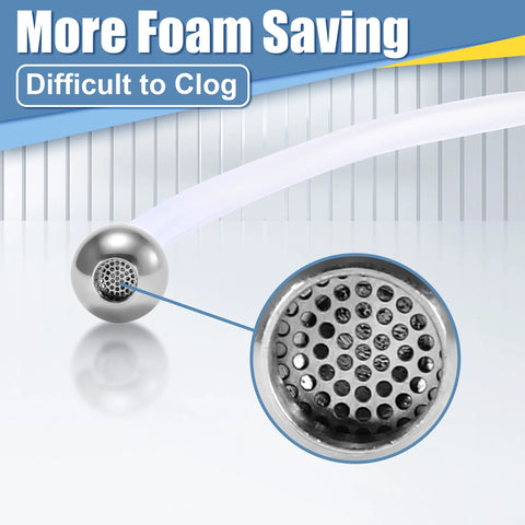 Close-up of foam cannon straw with perforated stainless steel filter ball; 9-inch tube, 2-pack for foam lance