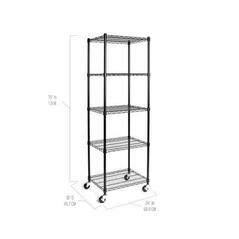Heavy Duty 5-Tier Wire Shelving Rack With 800 Lb Per Shelf And 4,000 Lb Total Capacity, Adjustable 1 Inch Shelves, NSF Solid Steel Storage Unit For Garage Warehouse Office Restaurant Kitchen, Black, 24 In Wide By 18 In Deep