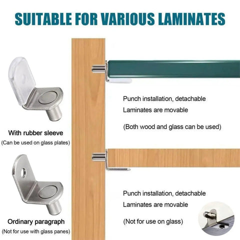 Image showing Fifty Piece Bad Boy Metal Shelf Support Pegs And Slick L Shaped Cabinet Clips with silicon sleeves for wood and glass laminates.