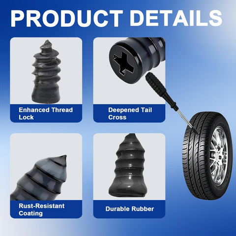 60 Piece Tire Repair Kit With Spiral Screw In Plugs And Included Screwdriver For Car Truck Motorcycle SUV Tubeless Puncture Emergency DIY Fix On The Go product details