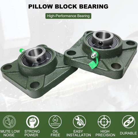 Two Pack Pillow Block Bearing Set UCF20412 Self Aligning With Square Flange Four Bolt Mount Built From Bearing Steel Three Quarter Inch Bore Tough As Nails Low Maintenance Durable Industrial Machine Part For Easy Setup