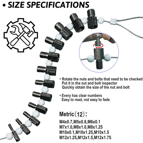 Nut And Bolt Thread Checker Set With 26 Male And Female Gauges SAE Inch And Metric Quick Size And Pitch Verification Kit