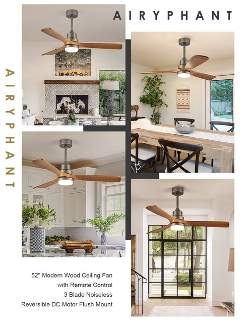 52 Inch Ceiling Fan With Light And Remote Control, 3 Blade Outdoor Wood Farmhouse Style Fan for indoor dining room and kitchen