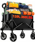 Collapsible Folding Wagon With Dual Cup Holders, Heavy Duty Utility Cart For Camping, Shopping, And Sports, Sturdy Steel Frame That Handles Up To 360 Pounds, Easy Fold And Go