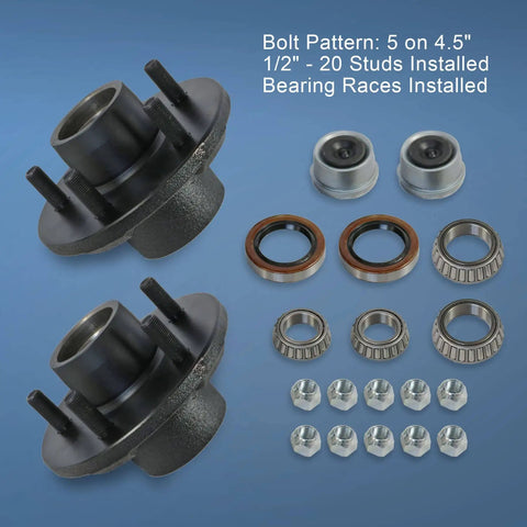 Trailer Idler Hub Kit Five On Four Point Five Inch Bolt Pattern For 3500 Lb Axles One Half Inch Twenty Thread Set Of Two