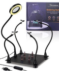 Pro Grade Soldering Station With 3X Magnifying Lamp And LED Light USB Powered Third Hand Tool with PCB Holder and Soldering Clamp
