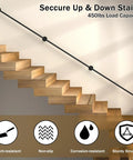 Badass Strength 10 Foot Stair Handrail And Heavy Duty Wall Mount Metal Pipe Railing For Indoor Outdoor Use Carrying Up To 450 Pounds Easily Secured For Rock Solid Grip Daily mounted on wooden stairs.