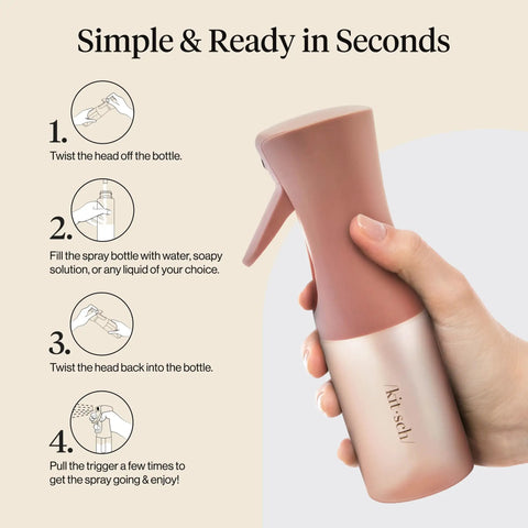 Hand holding Ultra Fine Continuous Spray Bottle For Hair And More With Even Mist For Styling And Refreshing Curls, Terracotta 150ml