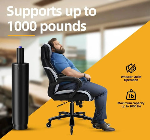 Office Chair Gas Cylinder Replacement Kit With 6 Inch Stroke Heavy Duty Hydraulic Piston, 1000 Lb Capacity, shown installed in an office chair