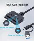 Plug And Play Dual Port USB A And Type C SATA HDD SSD To USB Adapter With 30W Power, UASP 5Gbps High Speed Transfer For Fast Data Recovery, Works With PC Laptop And Mac, Supports 2.5 And 3.5 Inch Drives, 1.6 Foot Cable blue LED indicator