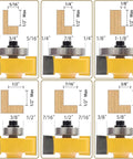 1/2 Inch Shank Rabbet Router Bit Set With Six Adjustable Bearings Pro Grade Carbide Tipped Rabbeting Bits