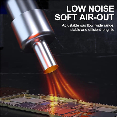 600W SMD SMT Hot Air Rework Station nozzle desoldering a phone motherboard with soft air out