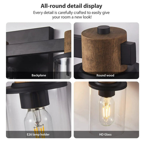 Cozy Farmhouse Vanity Light Fixture 3 Light Wall Sconce Over Mirror With E26 Base showcasing matte black and faux wood details