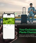 2K QHD Smart Grow Camera for Indoor Tents and Grow Boxes in Vivosun app display with man controlling remotely on smartphone