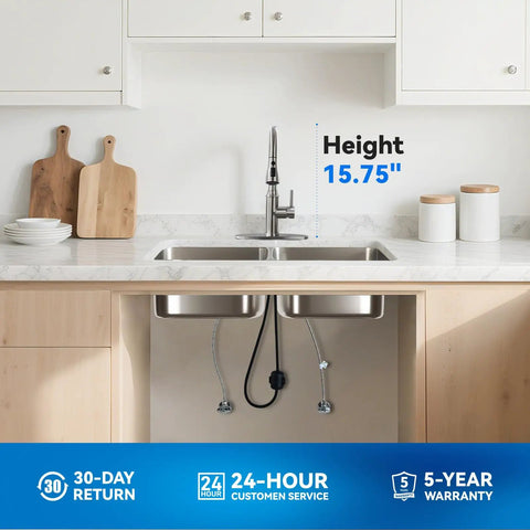 Top Shelf High Arc Pull Down Kitchen Faucet Delivering Three Quick Adjust Spray Patterns In Rust Resistant Brushed Nickel with 15.75 inch height.