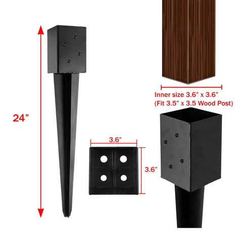 4x4 Fence Post Anchor 24 Inch Ground Spike For Wood Posts Black Powder Coated Metal Easy Install Mailbox Post Anchor No Digging
