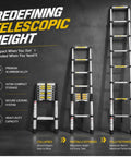 10.5 Ft Telescoping Aluminum Ladder Lightweight Extension For Diy And Home Projects, Rust Resistant Thickened Tubes, Built For Stability, EN131 Compliant, Portable And Easy To Carry, Multi Position, Anti Slip Feet, fully extended