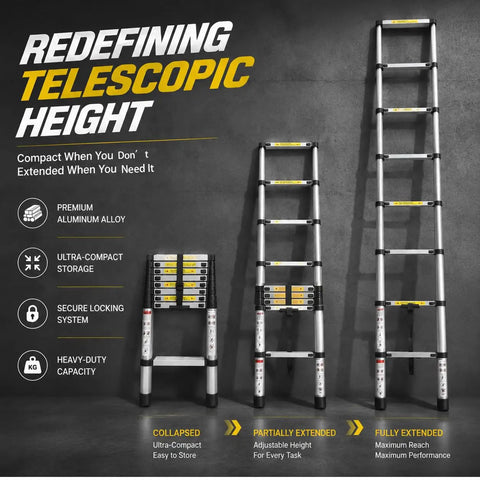 10.5 Ft Telescoping Aluminum Ladder Lightweight Extension For Diy And Home Projects, Rust Resistant Thickened Tubes, Built For Stability, EN131 Compliant, Portable And Easy To Carry, Multi Position, Anti Slip Feet, fully extended