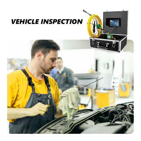 Heavy Duty Drain Inspection Camera With 7 Inch IP68 Waterproof Screen And LED Borescope For Sewer Lines That Records Crisp Footage and vehicle inspection setup.