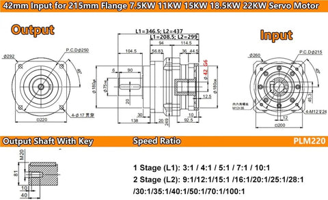 42mm input and output diagram for Rock Solid Helical Planetary Gearbox Stepdown Motor Reducer specifications.