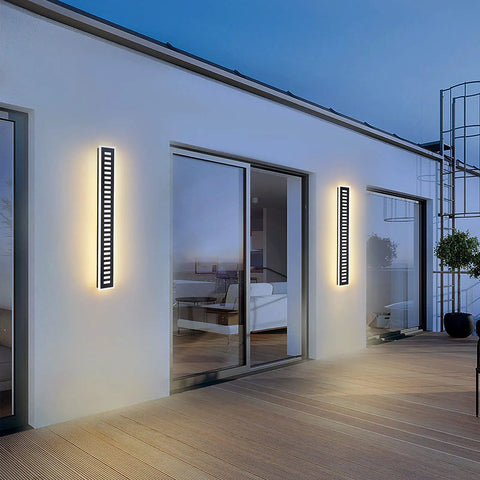 Dope Outdoor Wall Light LED 42W 3000K 35 Inch Long Black Metal Waterproof Modern Exterior Lighting Fixture illuminated on patio wall