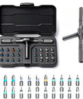 No-Brainer 24-In-1 Magnetic Ratchet Screwdriver Set with detachable handle and 24 S2 magnetic bits in case
