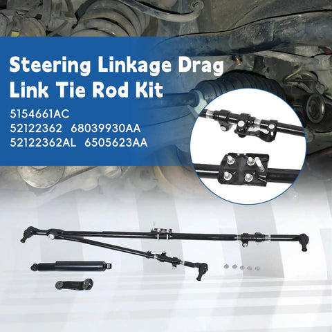 Beefed Up Steering Linkage Upgrade Kit For Ram 1500 2500 3500 4x4 2003-2013 Featuring Drag Link, Tie Rod, Pitman Arm And Damper Replacement For Tough, Road Ready Handling On Rough Surfaces, black steel steering parts