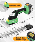 Diagram of 20V Cordless Grass Shear And Shrub Trimmer 2-In-1 Handheld Electric Hedge Cutter with premium steel blade measurements