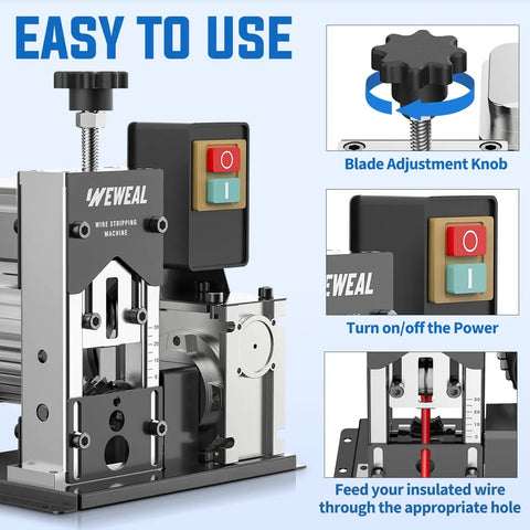 Automatic Wire Stripper Knocks Out Copper Prep Handles Household Wiring And Industrial Cables with power buttons and blade adjustment knob.